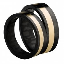 Płaska męska obrączka carbonowa 6mm ze złotym paskiem 585
