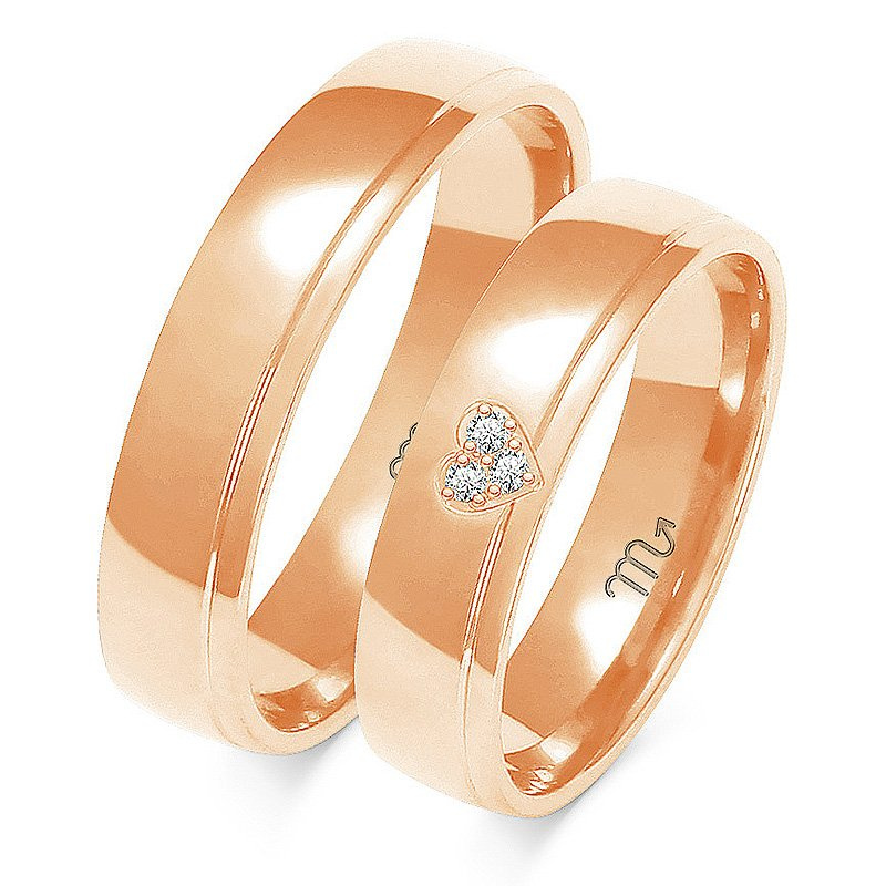 Obrączki ślubne półokrągłe 5mm z sercem dwukolorowe żółte i białe złoto próba 585