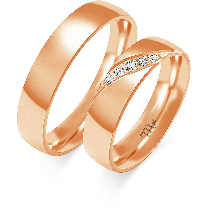 Obrączki ślubne półokrągłe 4,5mm z kamieniami złoto próba 585