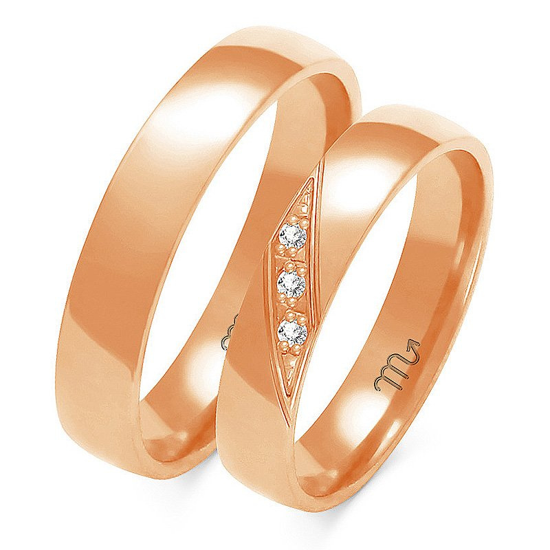 Obrączki ślubne półokrągłe 4mm z kamieniami próba 585