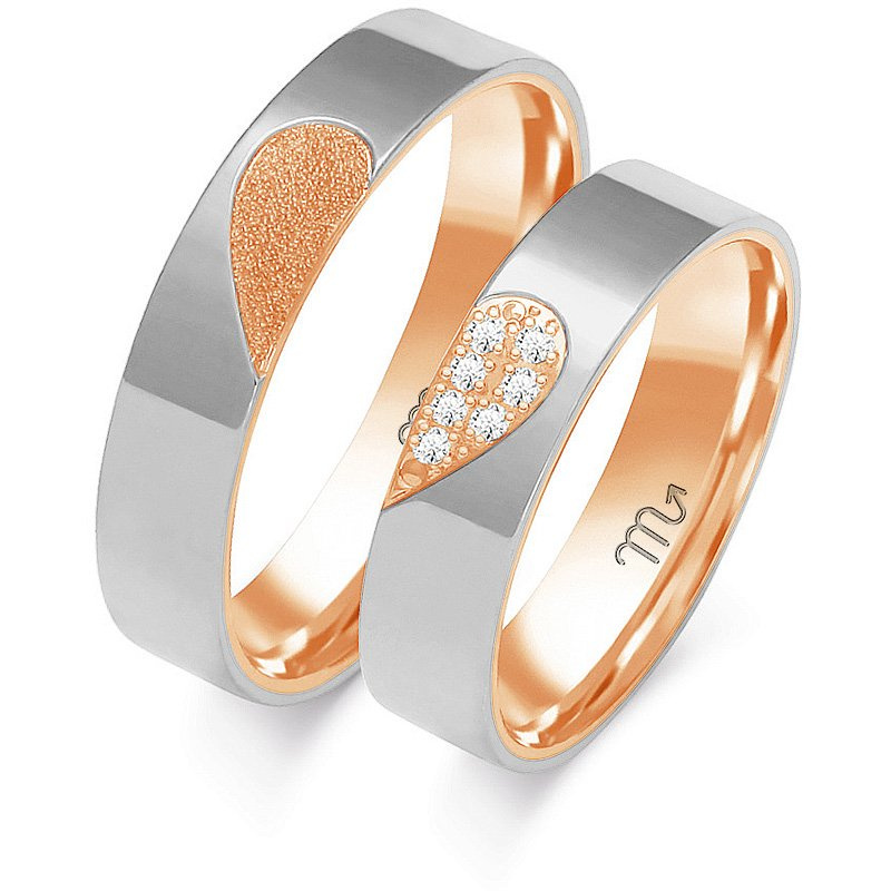 Obrączki ślubne płaskie z motywem serca złoto 585