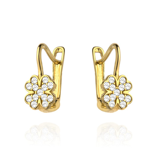 Kolczyki złota koniczynka wypełniona cyrkoniami