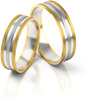 Obrączki ślubne płaskie z fugami 5mm dwukolorowe białe i żółte złoto próba 585