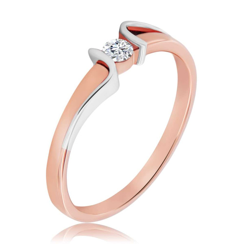 Różowy subtelny pierścionek z diamentem 