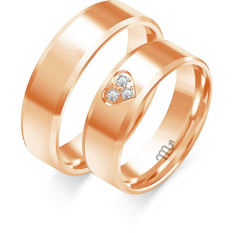 Obrączki ślubne fazowane z sercem 6mm złoto 585