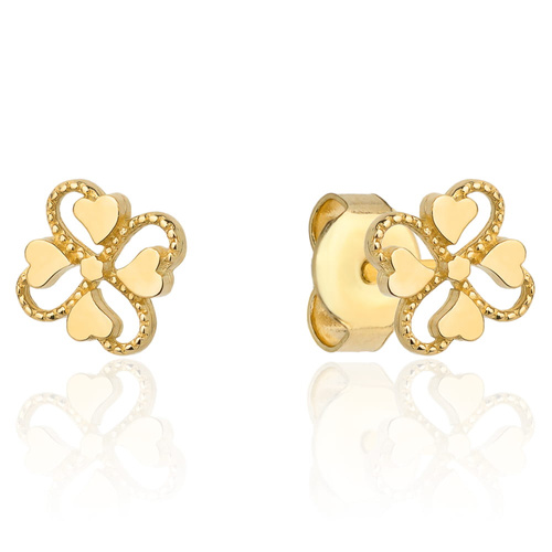 Kolczyki złote koniczynki i serduszka