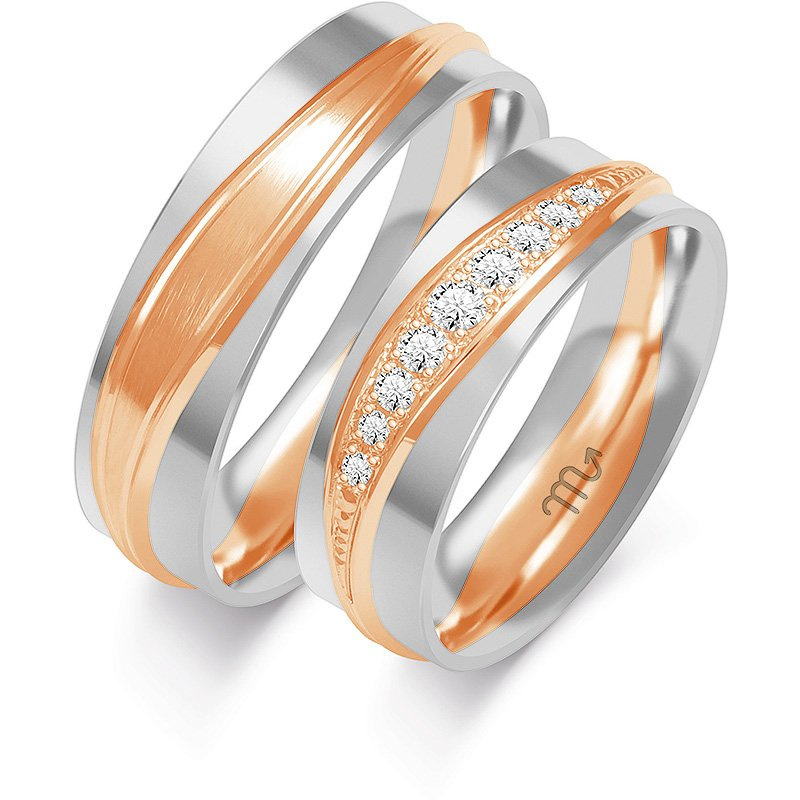 Obrączki ślubne 6mm z falami i kamieniami złote próba 585