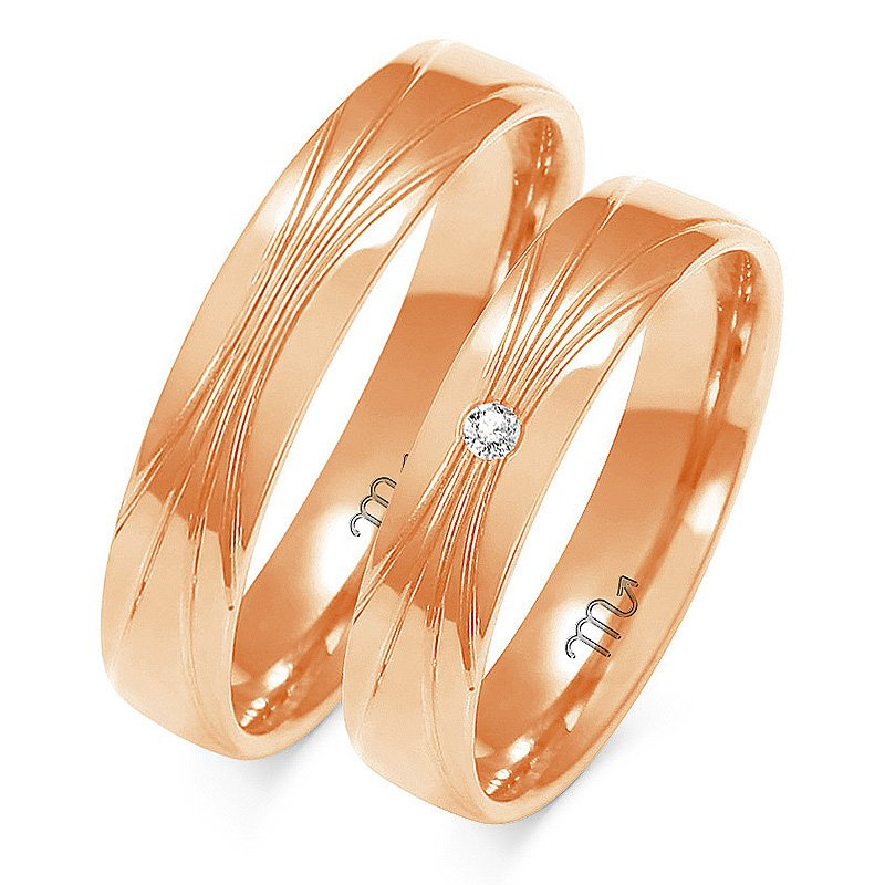 Obrączki ślubne półokrągłe 4,5mm z kamieniem żółte złoto 585