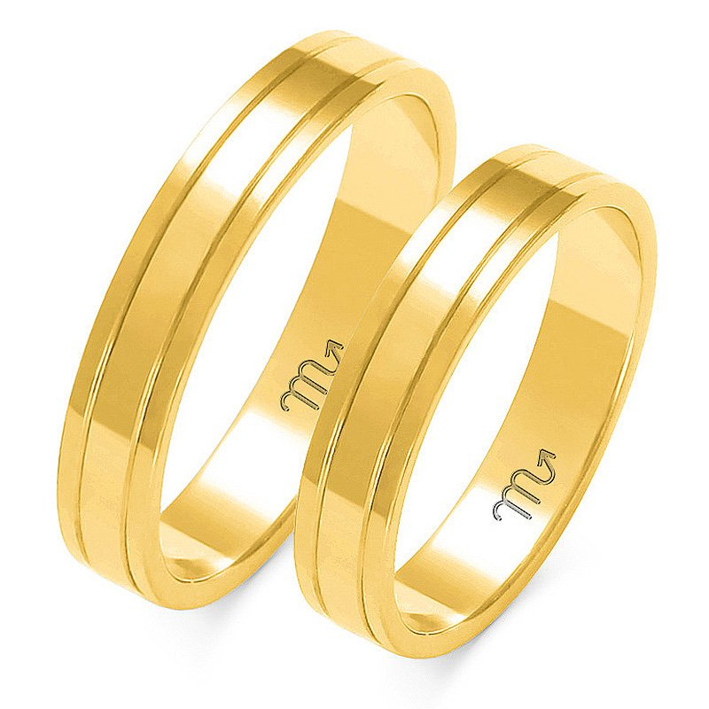 Obrączki ślubne płaskie 4mm dwukolorowe z żółtym i białym złotem próba 585