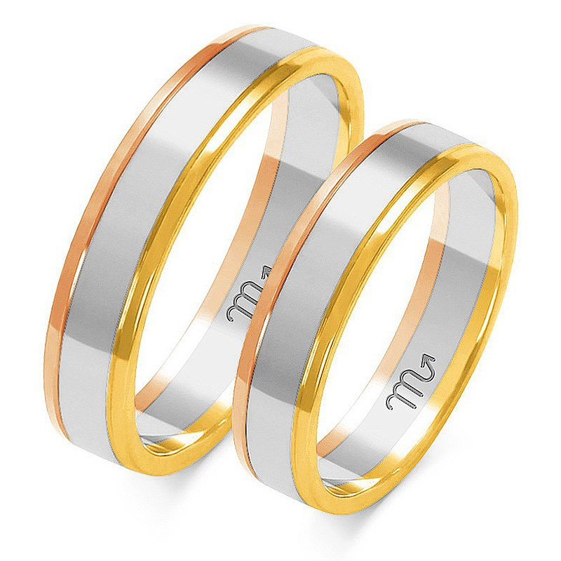 Obrączki ślubne płaskie 4,5mm dwukolorowe białe i żółte złoto próba 585