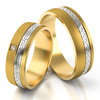 Obrączki ślubne z greckim wzorkiem i kamieniem 6mm dwukolorowe żółte i białe złoto próba 585