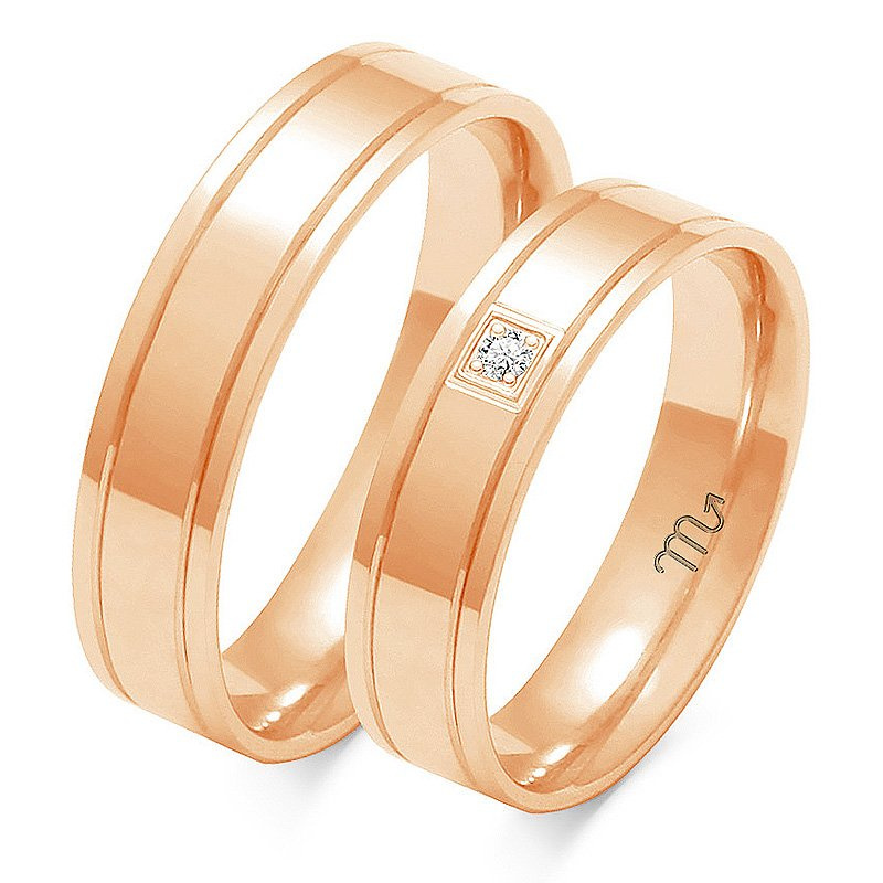 Obrączki ślubne płaskie 5mm z kamieniem dwukolorowe żółte i białe próba 585