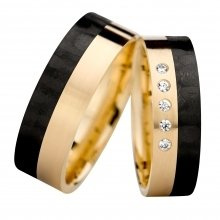Płaskie obrączki ślubne 6mm carbonowe ze złotem próba 585 i kamieniami