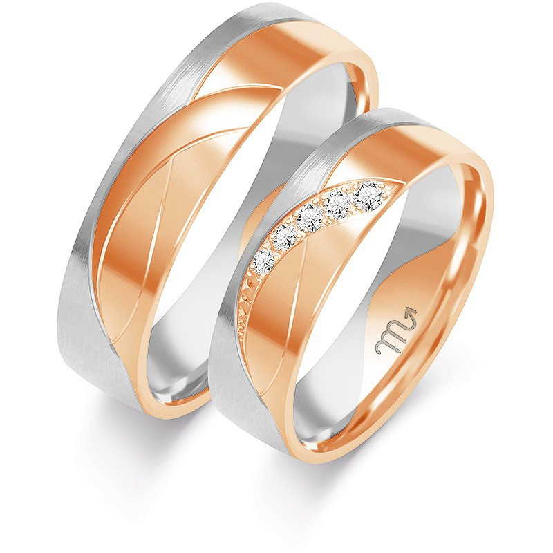 Nietypowe obrączki ślubne 5,5mm z kamieniami żółte złoto 585