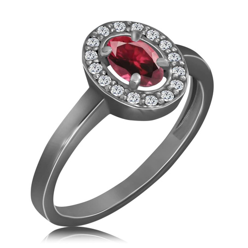 Czarny pierścionek z rubinem i diamentami 