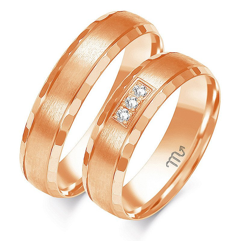 Obrączki ślubne półokrągłe 5mm z kamieniami i ozdobnymi krawędziami białe złoto 585