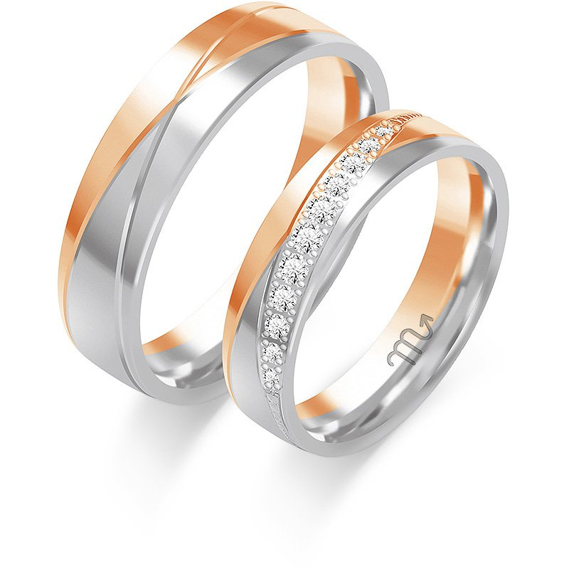 Obrączki ślubne płaskie z wzorem 5mm białe złoto 585