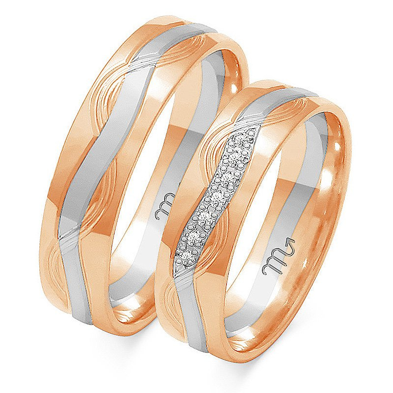 Obrączki ślubne z ozdobnymi falami 5,5mm dwukolorowe żółte i białe złoto próba 585