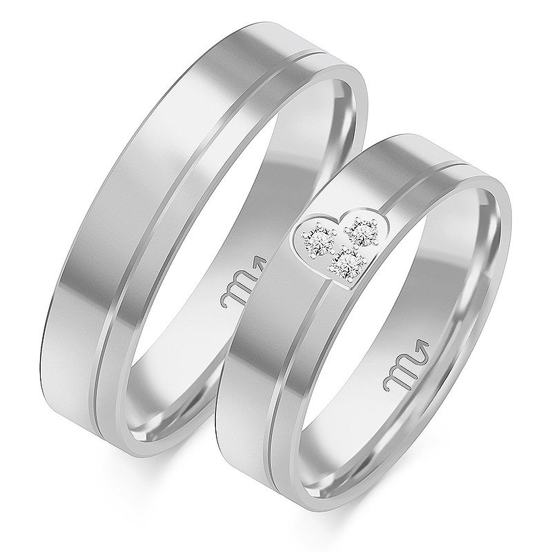 Obrączki ślubne płaskie z sercem 5mm dwukolorowe z żółtym i białym złotem próba 585