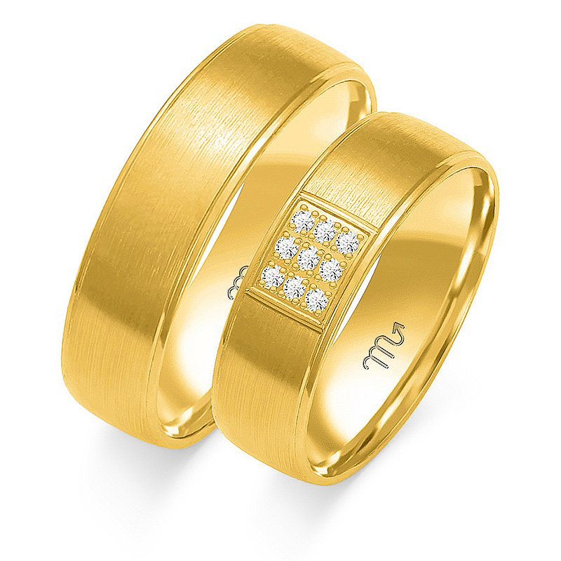 Obrączki ślubne półokrągłe 6mm matowe z kamieniami dwukolorowe żółte i białe złoto próba 585