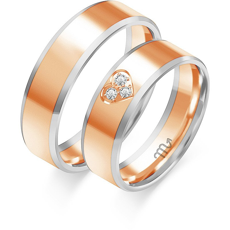 Obrączki ślubne fazowane z sercem 6mm złoto 585