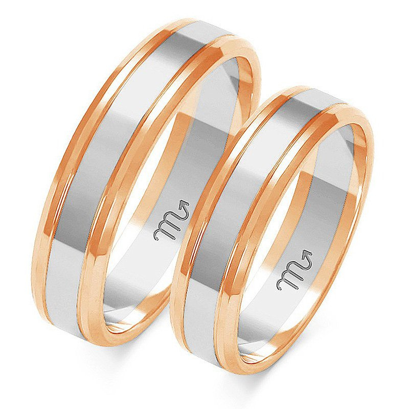 Obrączki ślubne płaskie 5mm dwukolorowe z białego i żółtego złota próba 585