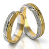 Matowe obrączki ślubne półokrągłe ozdobione liniami 5mm dwukolorowe złoto próba 585