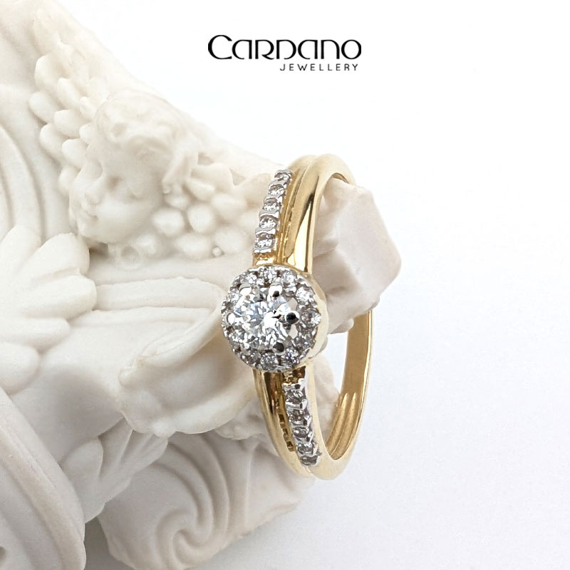 Pierścionek z diamentami żółte złoto 585