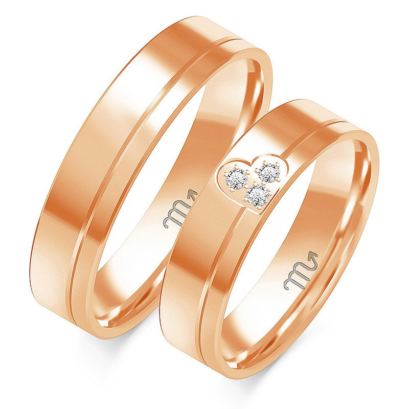 Obrączki ślubne płaskie z sercem 5mm dwukolorowe z żółtym i białym złotem próba 585