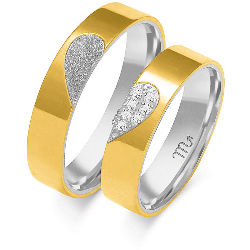 Obrączki ślubne płaskie z motywem serca złoto 585