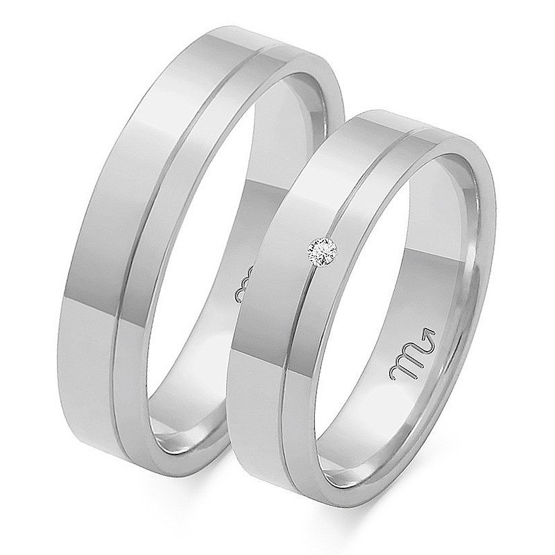 Obrączki ślubne płaskie 5mm z linią dwukolorowe żółte i białe złoto próba 585