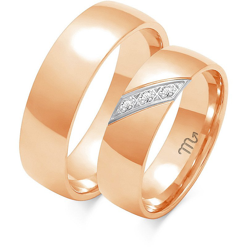 Obrączki ślubne z białego złota 6mm półokrągłe z kamieniami próba 585