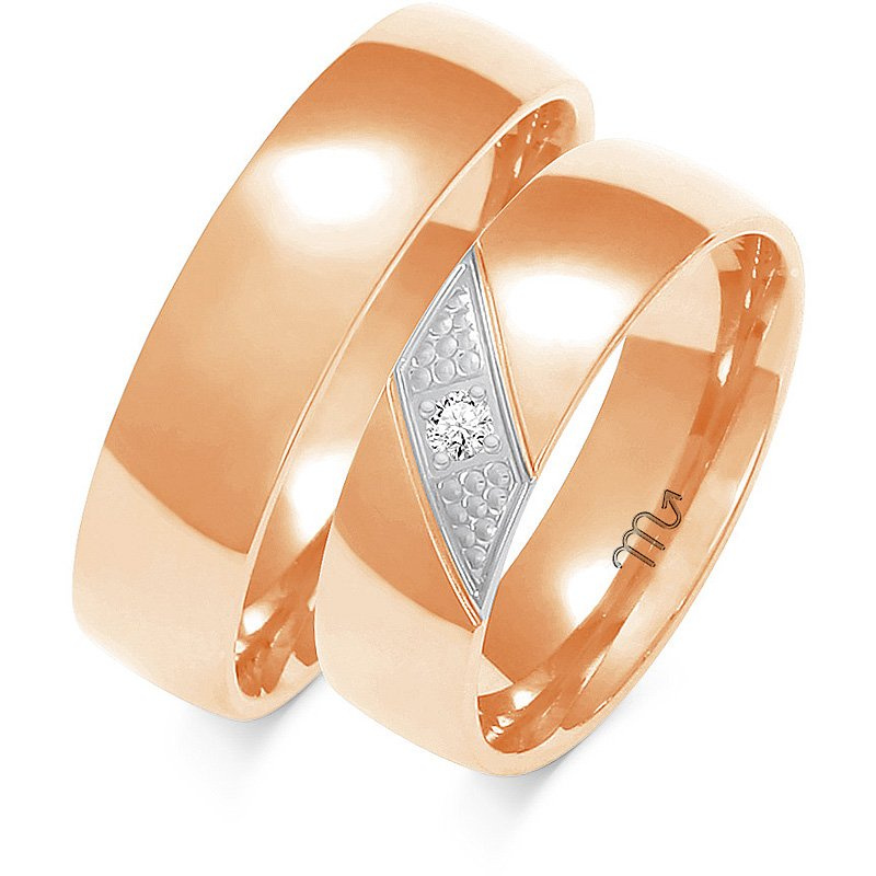 Obrączki ślubne półokrągłe 6mm z kamieniem próba 585