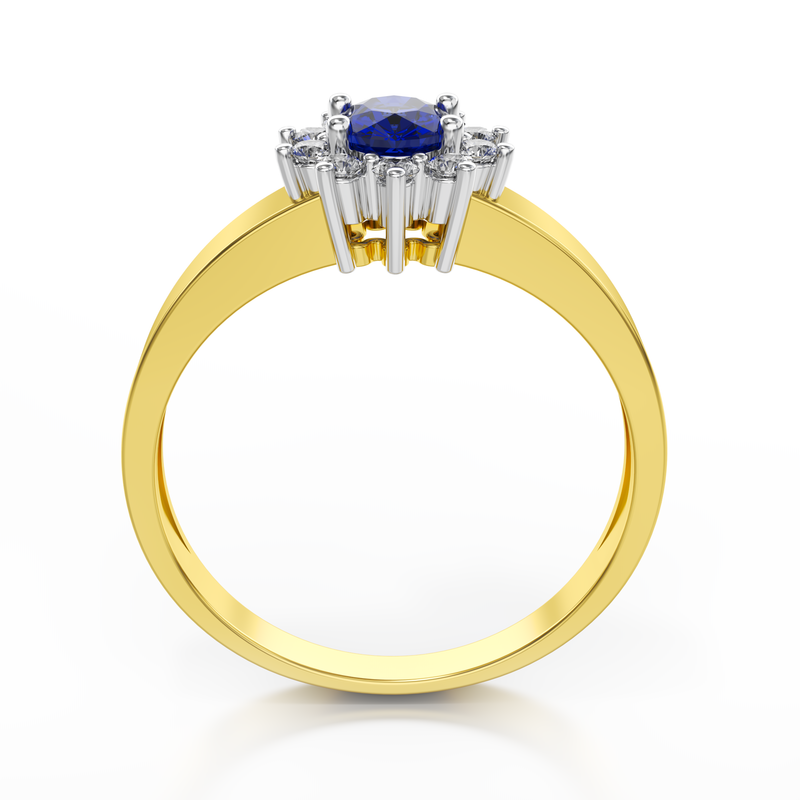 Złoty pierścionek z szafirem i brylantami