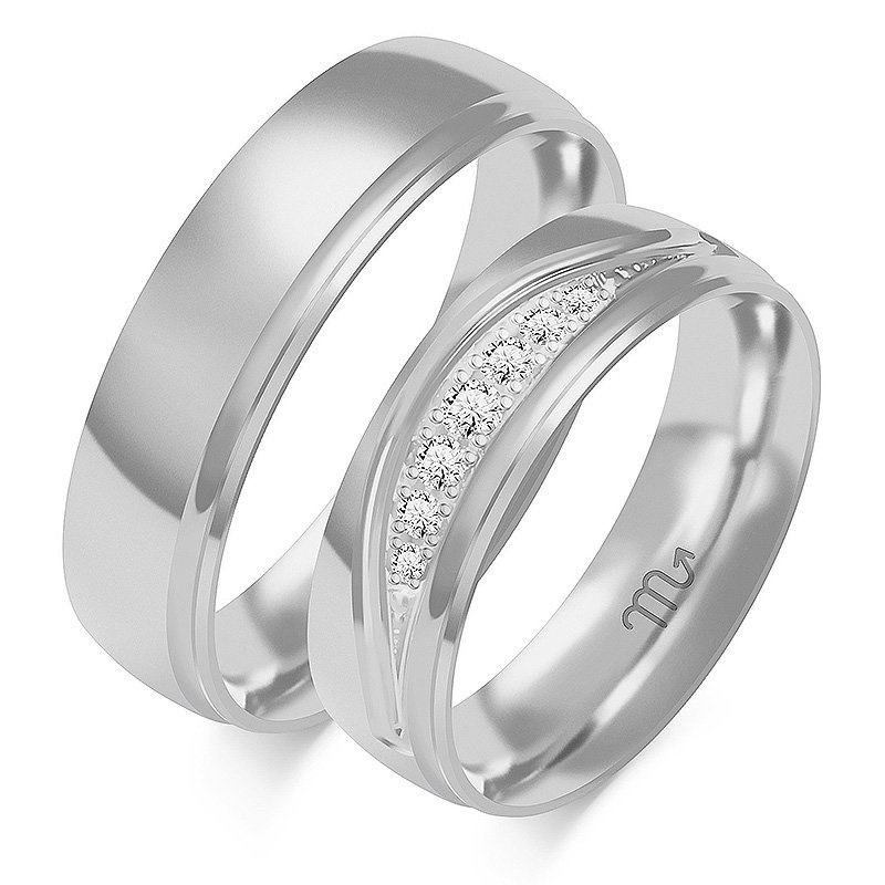 Obrączki ślubne półokrągłe ozdobione liniami 6mm dwukolorowe z żółtego i białego złota próba 585