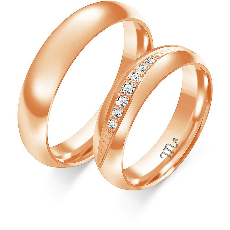 Obrączki ślubne półokrągłe z kamieniami 5mm żółte złoto 585