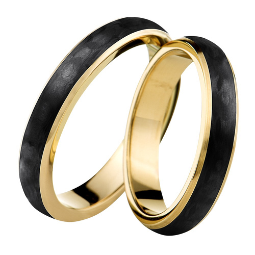 Obrączki carbonowe 4mm z żółtym złotem 585