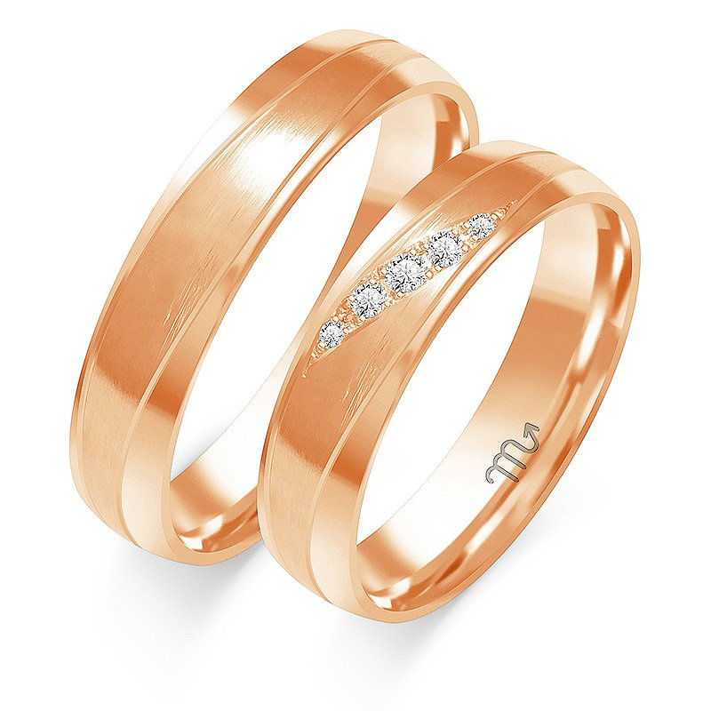 Obrączki ślubne półokrągłe 5mm z falami dwukolorowe z czerwonym i białym złotem próba 585