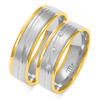 Obrączki ślubne płaskie 6mm z linią i kamieniami dwukolorowe białe i żółte złoto próba 585