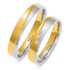 Obrączki ślubne z linią i kamieniami 4mm dwukolorowe żółte i białe złoto próba 585