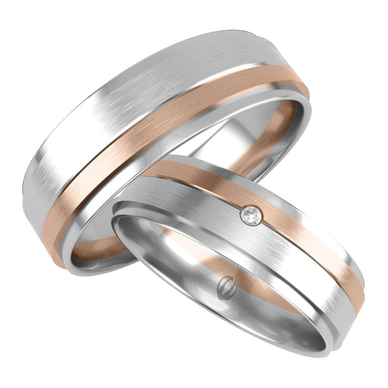 Męska płaska obrączka ślubna 6mm dwukolorowa białe i czerwone złoto próba 585