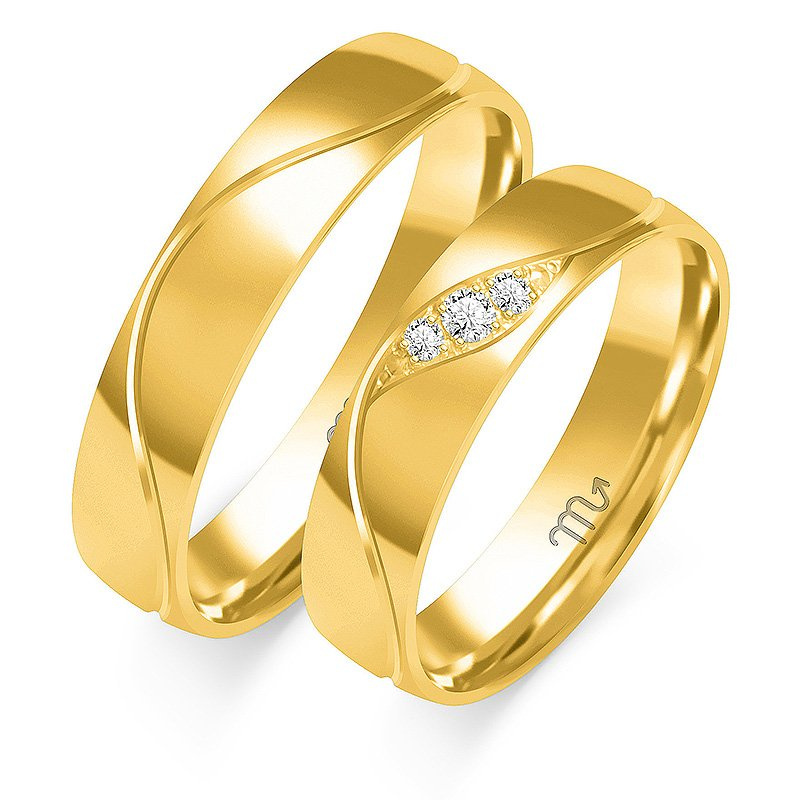 Obrączki ślubne półokrągłe 5mm z falą i kamieniami dwukolorowe złoto żółte i białe próba 585