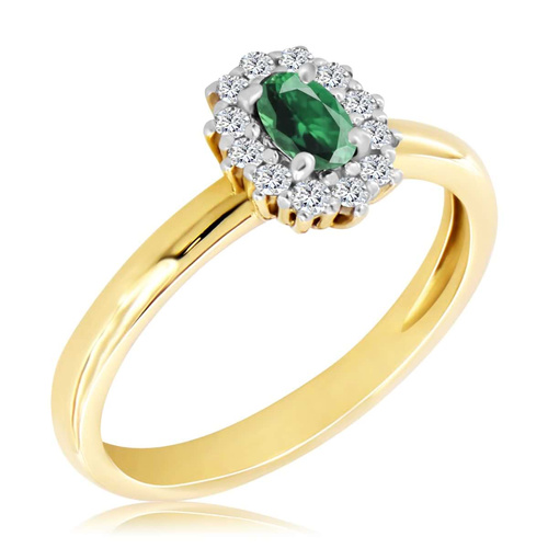 Żółty pierścionek ze szmaragdem i diamentami