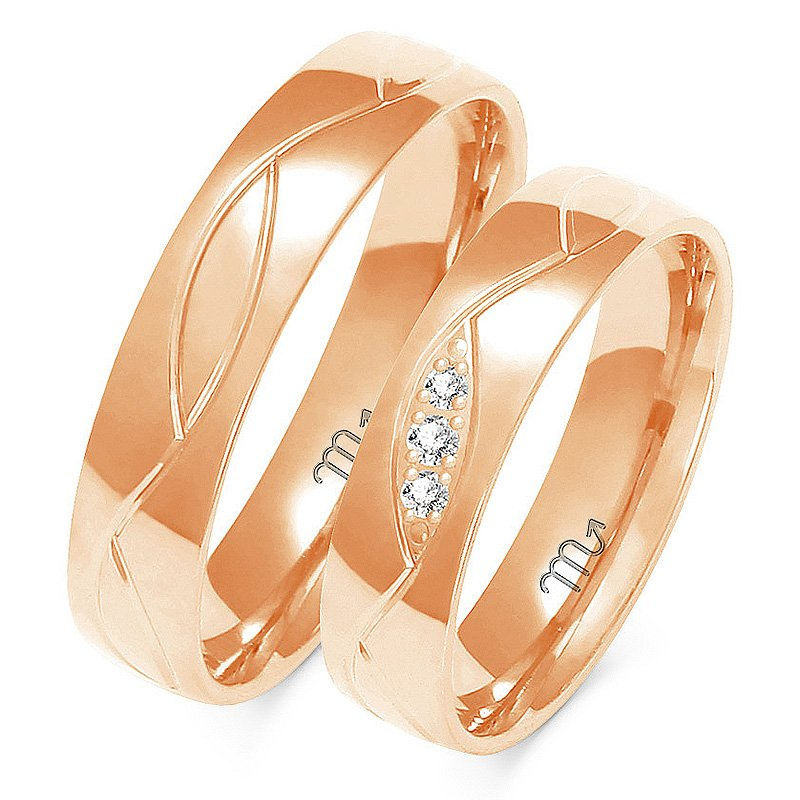 Obrączki ślubne półokrągłe 5mm ze wzorem i kamieniami żółte złoto 585