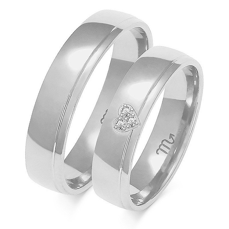 Obrączki ślubne półokrągłe 5mm z sercem dwukolorowe żółte i białe złoto próba 585