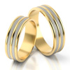 Obrączki ślubne płaskie 6mm z liniami dwukolorowe złoto żółte i białe próba 585