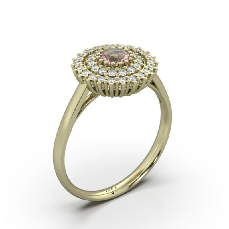 Pierścionek z żółtego złota z morganitem i brylantami