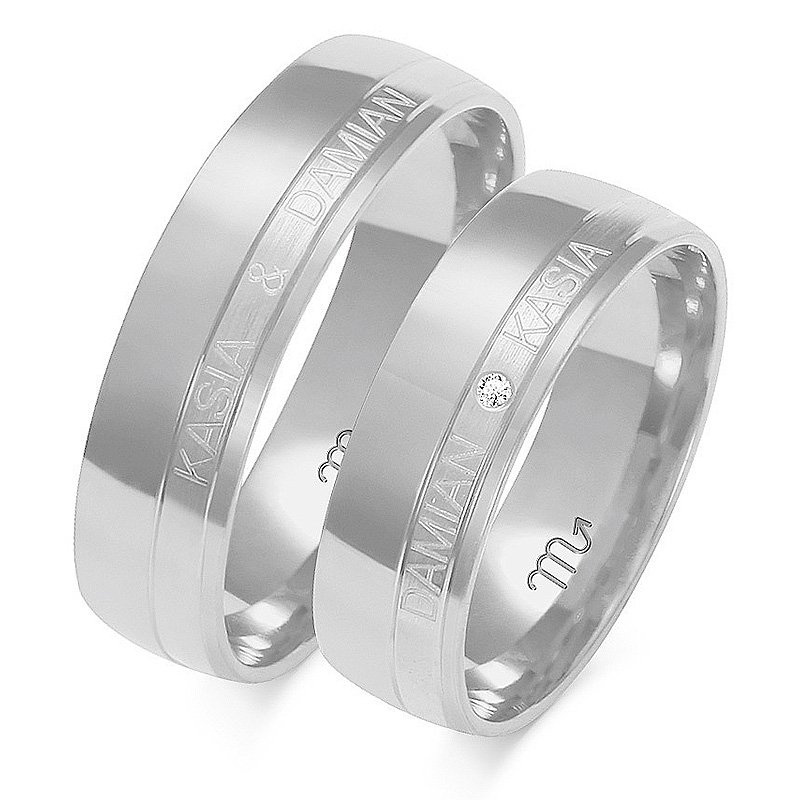 Nietypowe obrączki ślubne z imionami 6mm dwukolorowe żółte i białe złoto próba 585