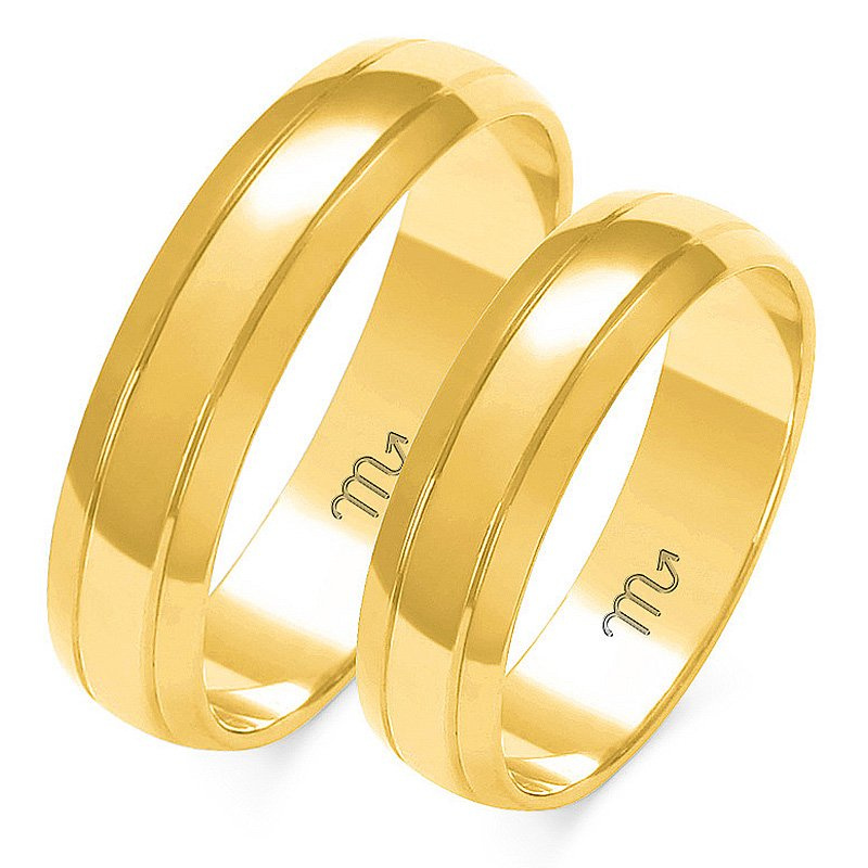 Obrączki ślubne półokrągłe 5mm z liniami dwukolorowe żółte i białe złoto próba 585