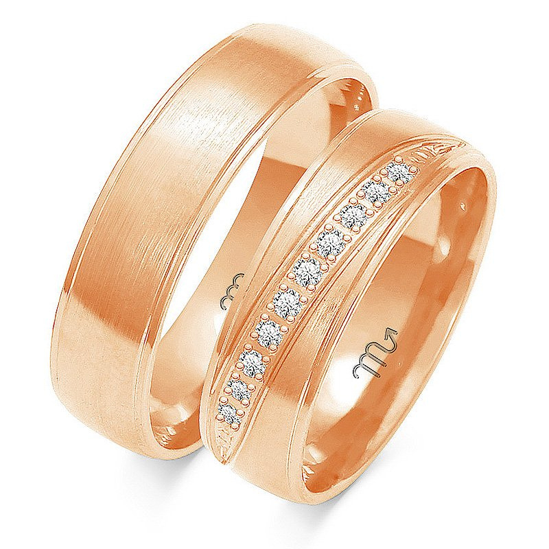 Obrączki ślubne półokrągłe 6mm z kamieniami dwukolorowe z żółtym i białym złotem próba 585